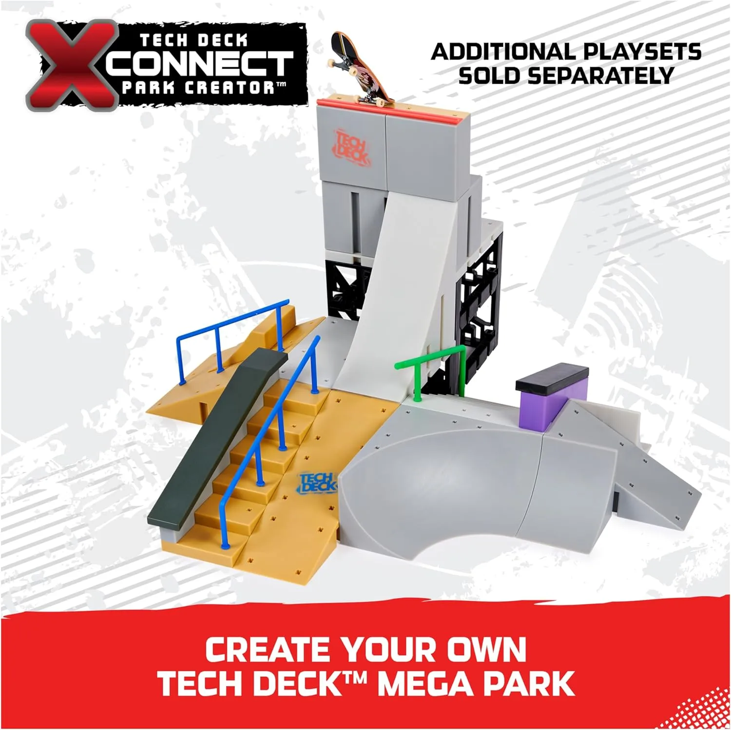 Tech Deck, Jump N’ Grind X-Connect Park Creator, Customizable and Buildable Ramp Set with Exclusive Fingerboard, Kids Toy for Ages 6 and up