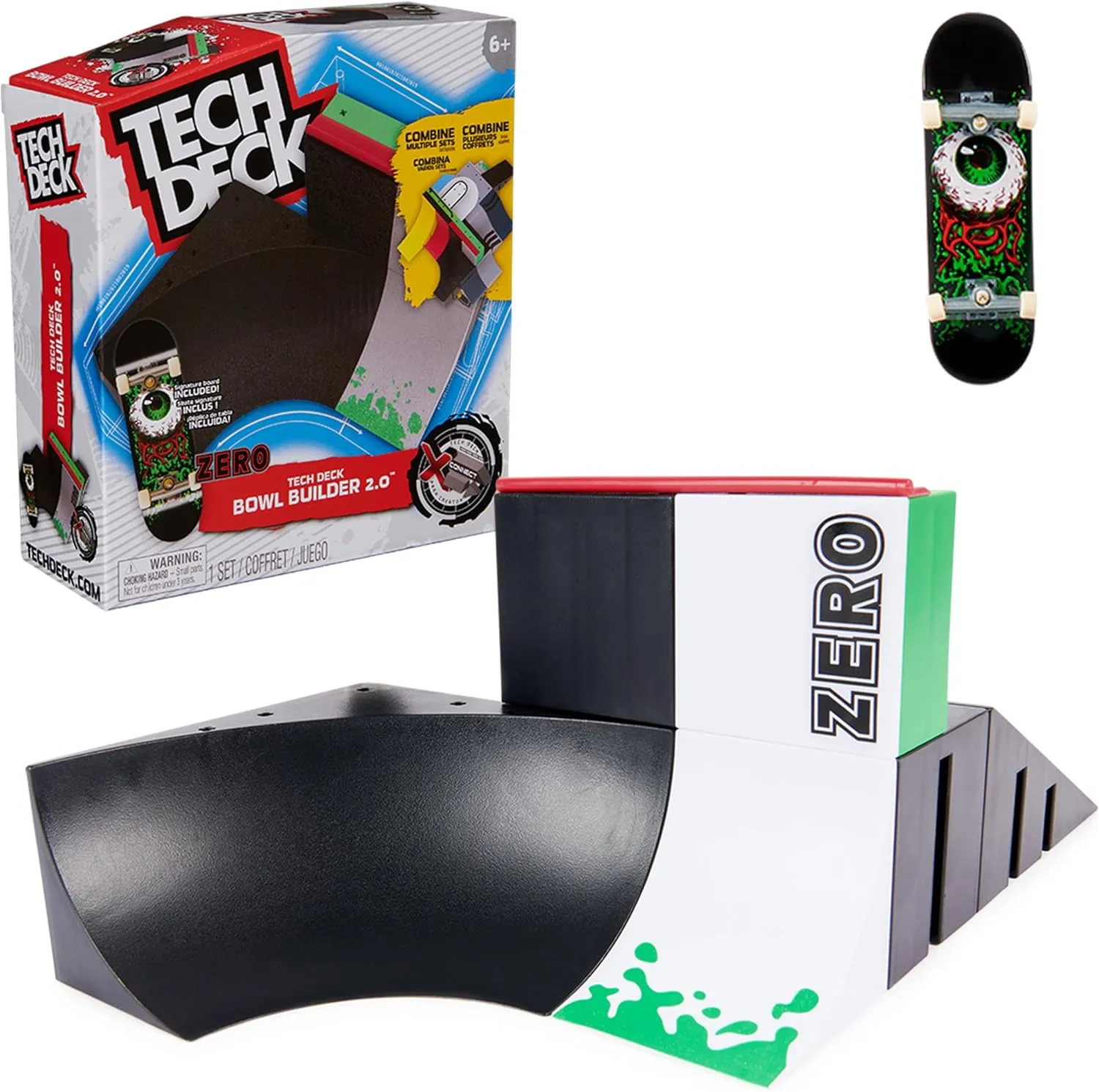 Tech Deck X-Connect Starter Set - Bowl Builder 2.0 Ramp Set with Authentic Zero Fingerboard and Accessories, from 6 Years