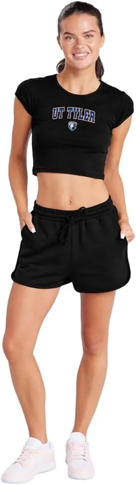 The University of Texas at Tyler Arch Logo Black Women's Cap Sleeve Baby Rib Crop Top