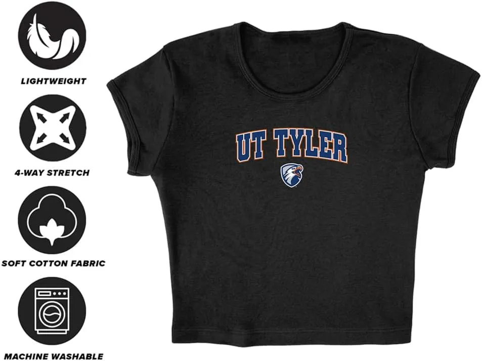 The University of Texas at Tyler Arch Logo Black Women's Cap Sleeve Baby Rib Crop Top