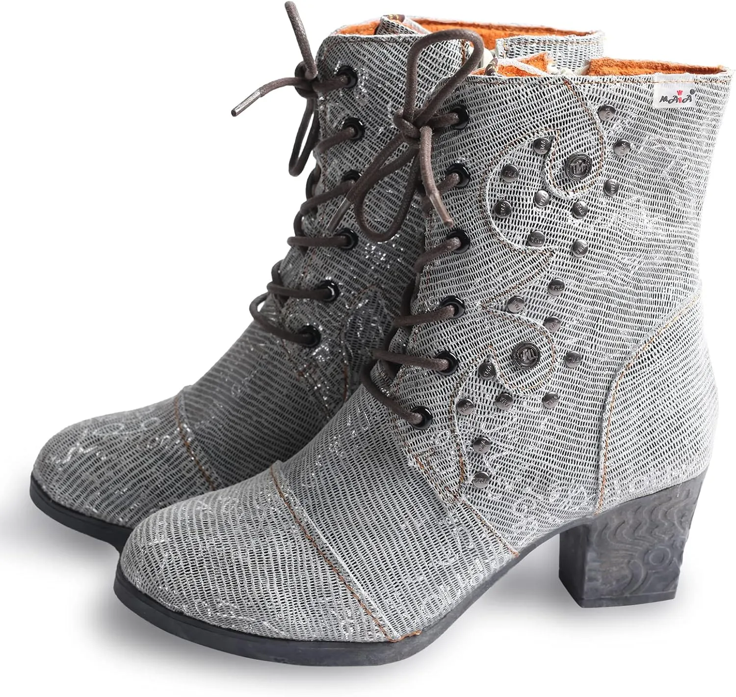 TMA EYES Abstract Studded Lace-up and Zipper Women's Leather Boots