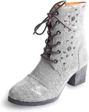 TMA EYES Abstract Studded Lace-up and Zipper Women's Leather Boots