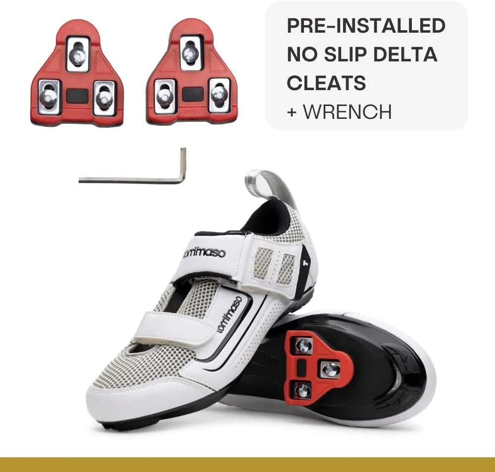 tommaso Veloce II Cycling Shoes - Ride in Style - Peloton Shoes Triathlon Road Bike Indoor Cycling Men Women Compatible with Look Delta SPD SPD-SL Cleats White Black