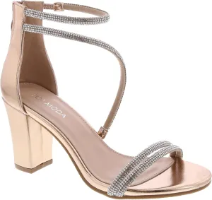 TOP Moda Womens Hannah-27 Chunky Heel Metallic Glitter Party Ankle Strap High Heel Sandal, Rose Gold, 10