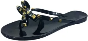 TruFox Womens Studded Flip Flops with Bow Open Toe Jelly Sandals