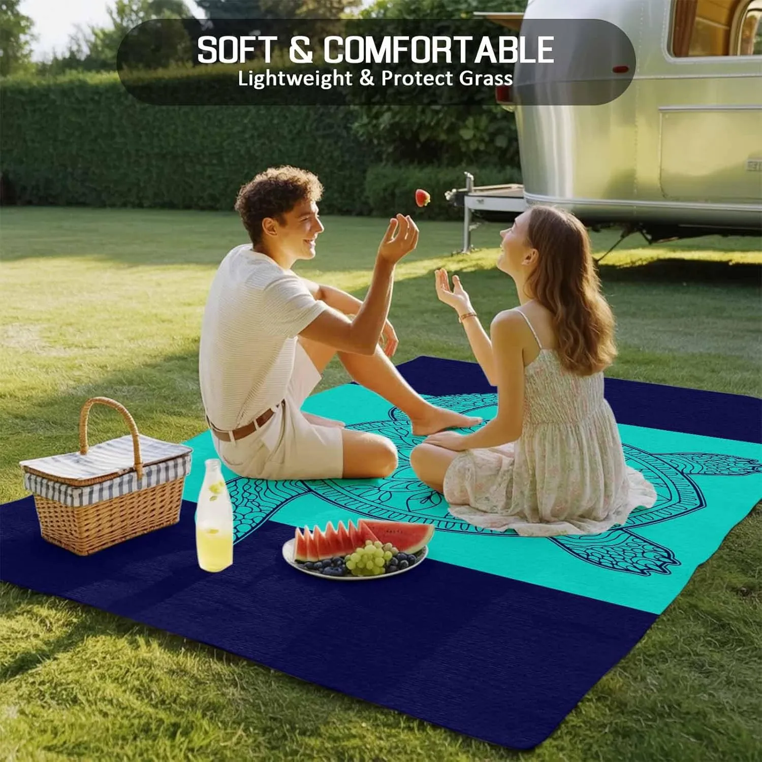 Turtle Mandalas Outdoor Rug 4x6ft Large Patio Rug,Washable RV Camping Outside Area Runner Rug Mat,Boho Modern Abstract Blue Stripe Summer Carpet for Picnic Backyard Deck Porch Balcony Beach & Indoor