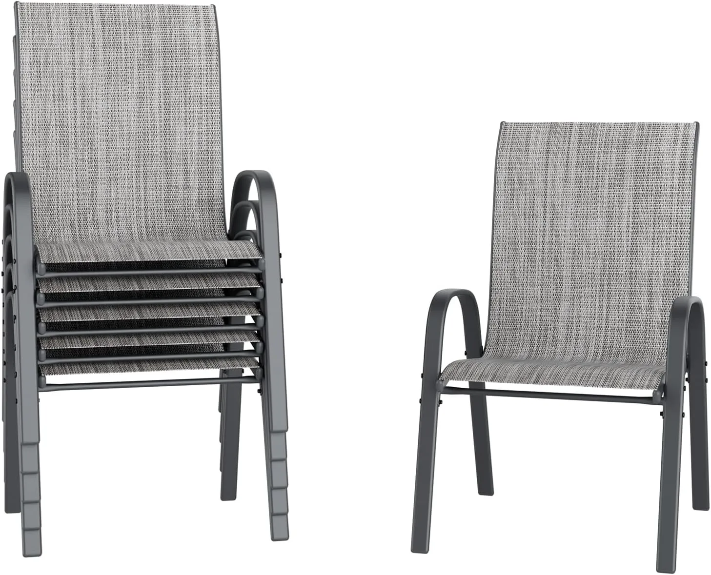UDPATIO Patio Chairs Set of 6, Stackable Outdoor Dining Chairs for All Weather, Outdoor Furniture with Breathable Textilene Fabric, 350LBS Capacity, for Garden, Backyard, Deck (Light Grey)