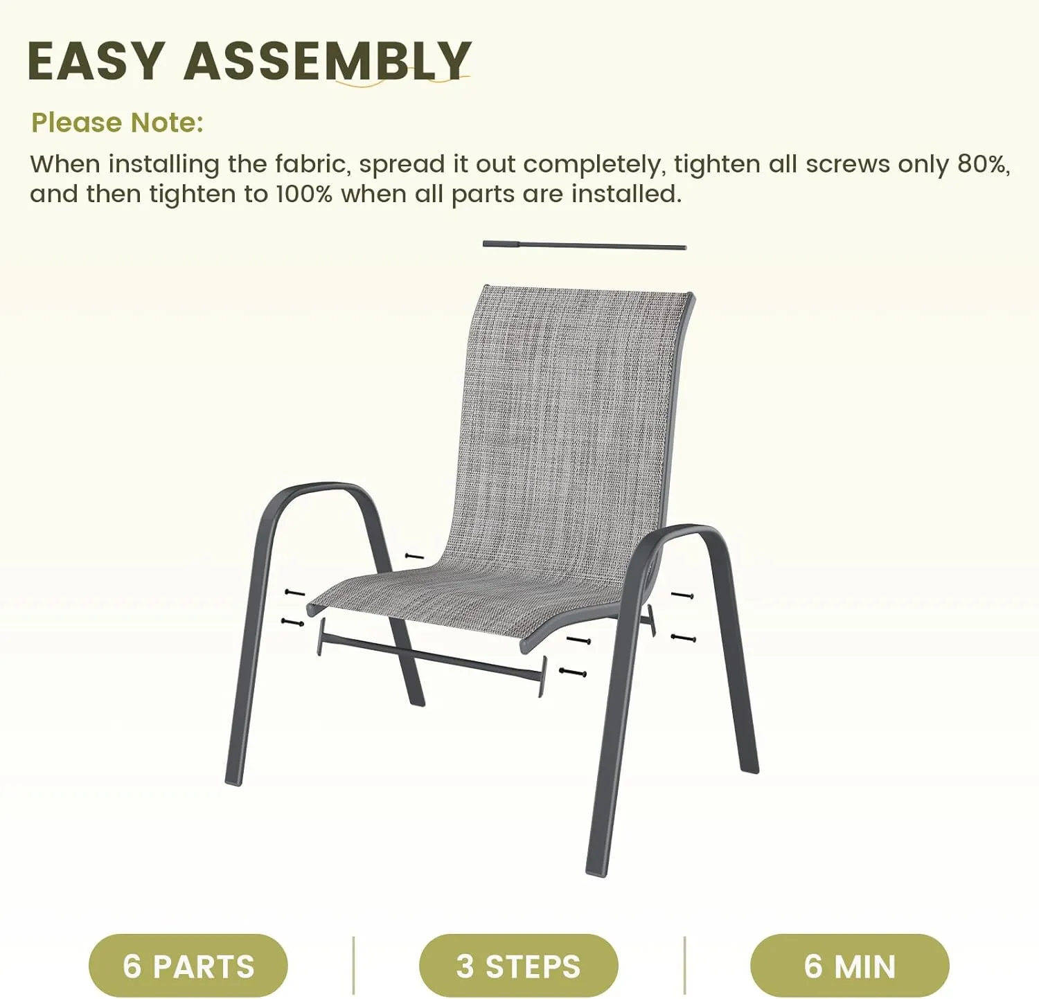 UDPATIO Patio Chairs Set of 6, Stackable Outdoor Dining Chairs for All Weather, Outdoor Furniture with Breathable Textilene Fabric, 350LBS Capacity, for Garden, Backyard, Deck (Light Grey)