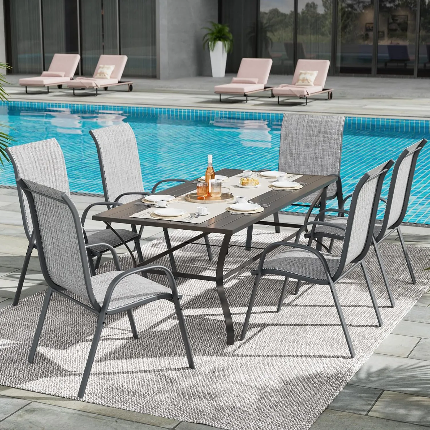 UDPATIO Patio Chairs Set of 6, Stackable Outdoor Dining Chairs for All Weather, Outdoor Furniture with Breathable Textilene Fabric, 350LBS Capacity, for Garden, Backyard, Deck (Light Grey)