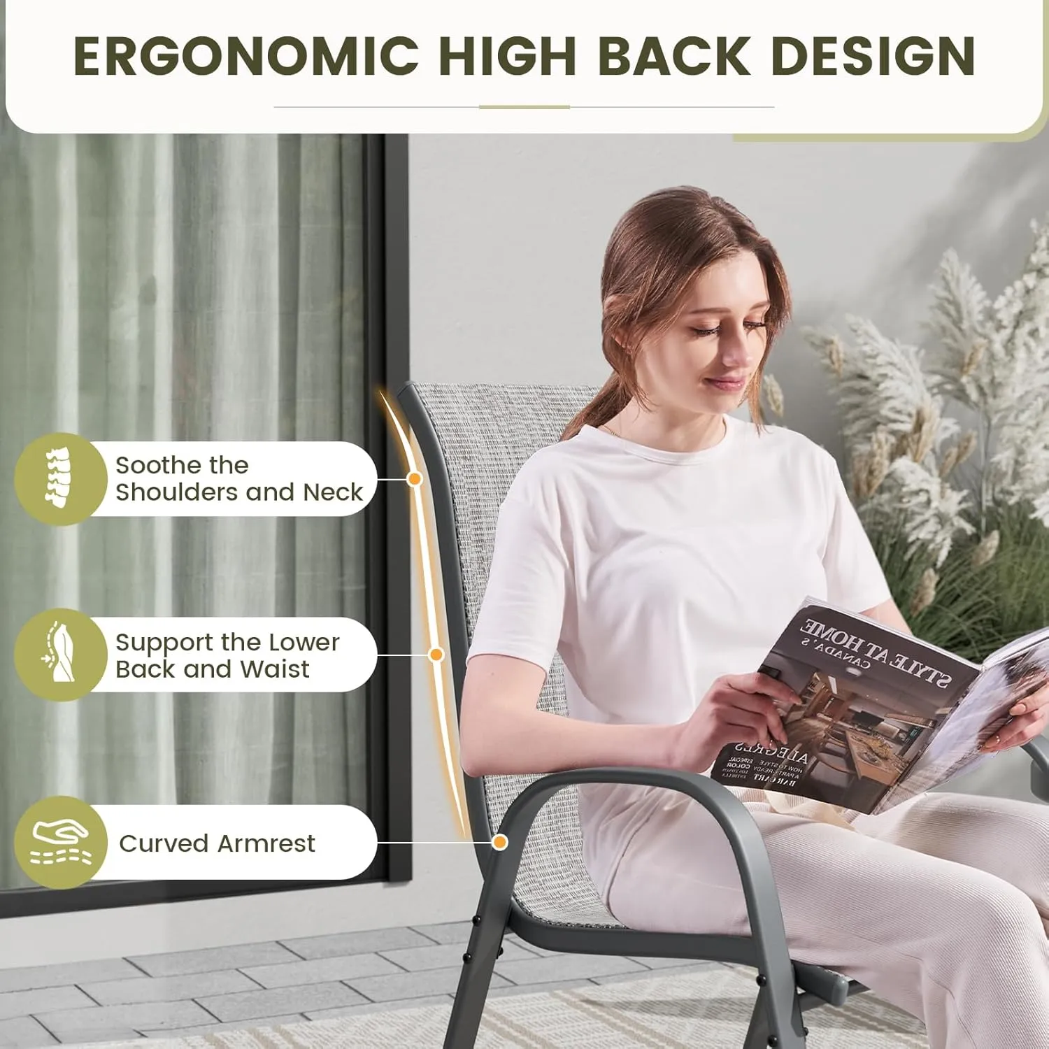UDPATIO Patio Chairs Set of 6, Stackable Outdoor Dining Chairs for All Weather, Outdoor Furniture with Breathable Textilene Fabric, 350LBS Capacity, for Garden, Backyard, Deck (Light Grey)