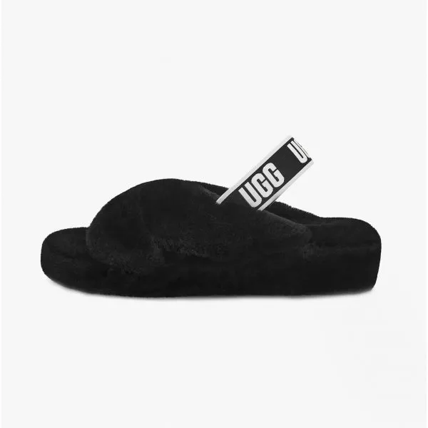 UGG FAB YEAH Womens Sheepskin Slingback Slippers Black