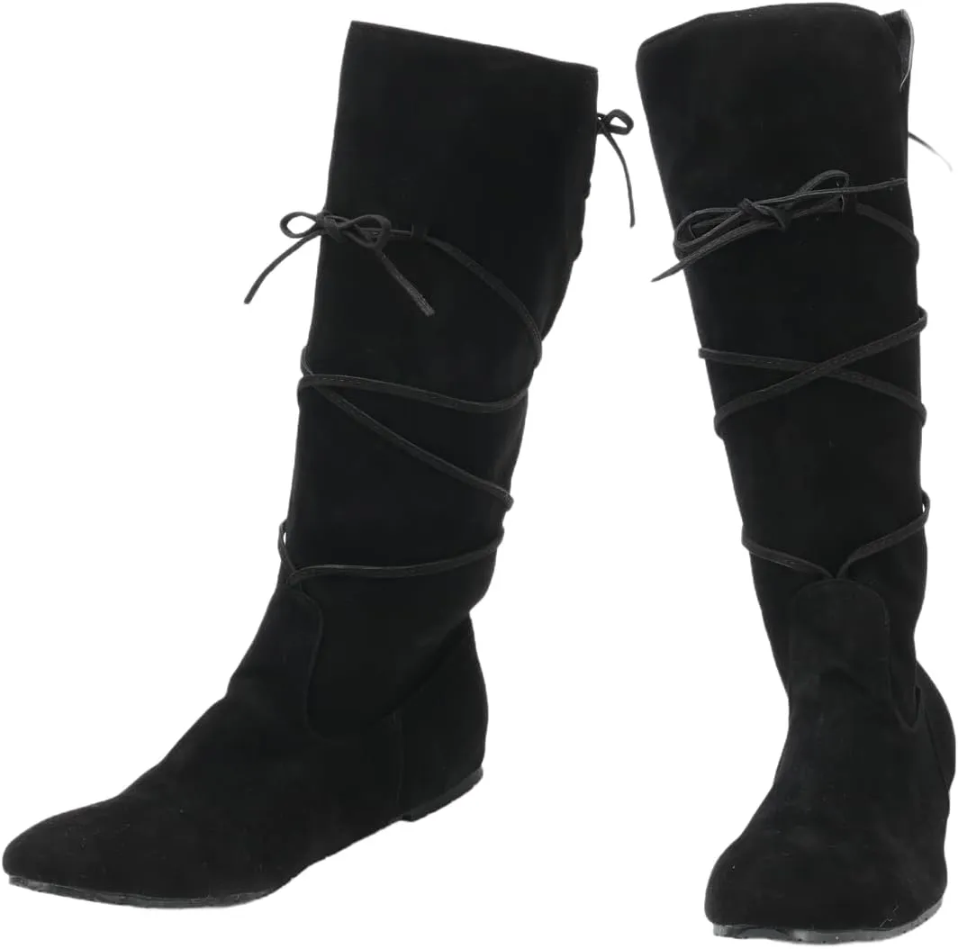 Unisex Medieval Renaissance Pirate Boots Halloween Gothic Viking PU Leather Lace Up Boots