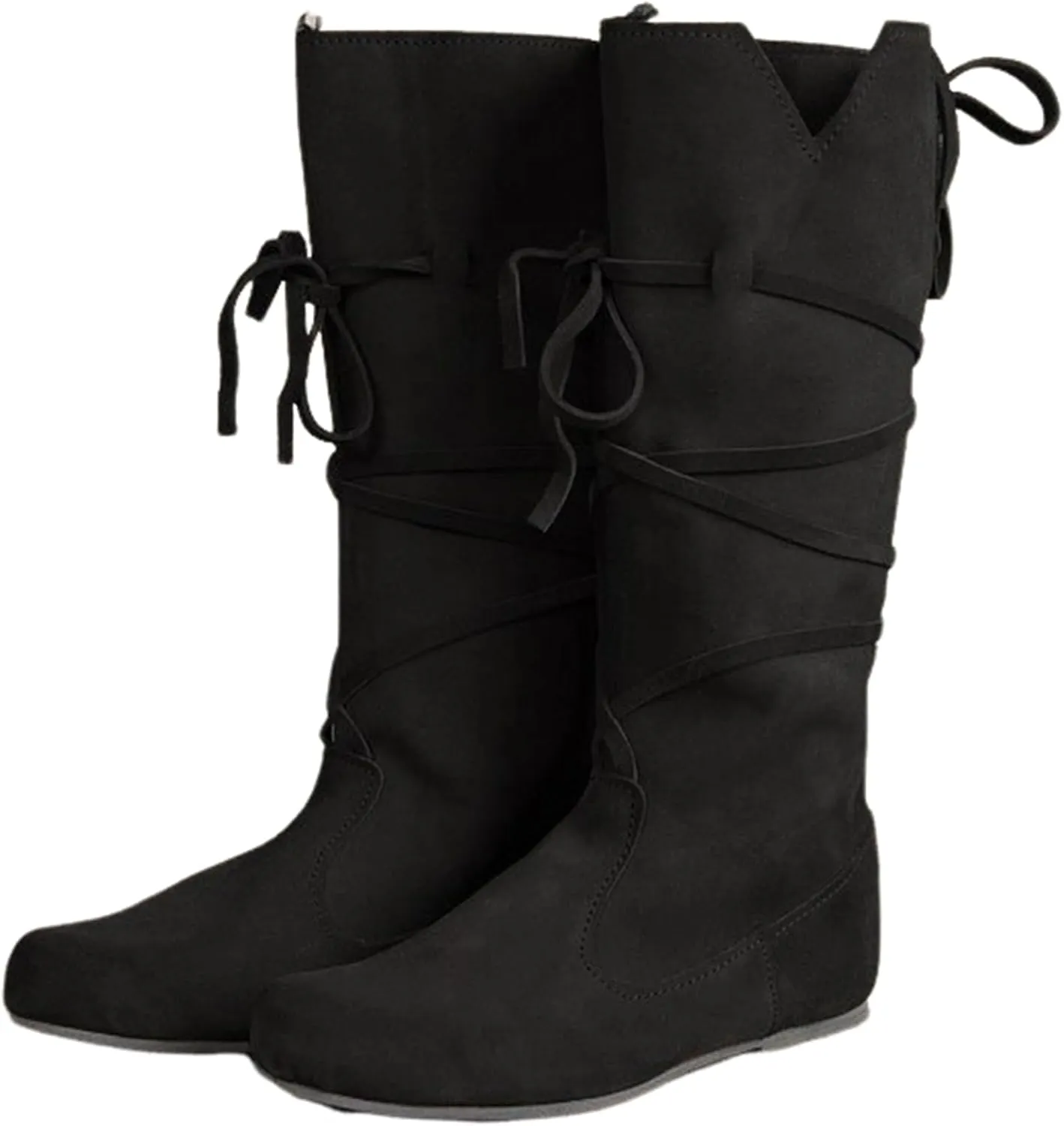 Unisex Medieval Renaissance Pirate Boots Halloween Gothic Viking PU Leather Lace Up Boots