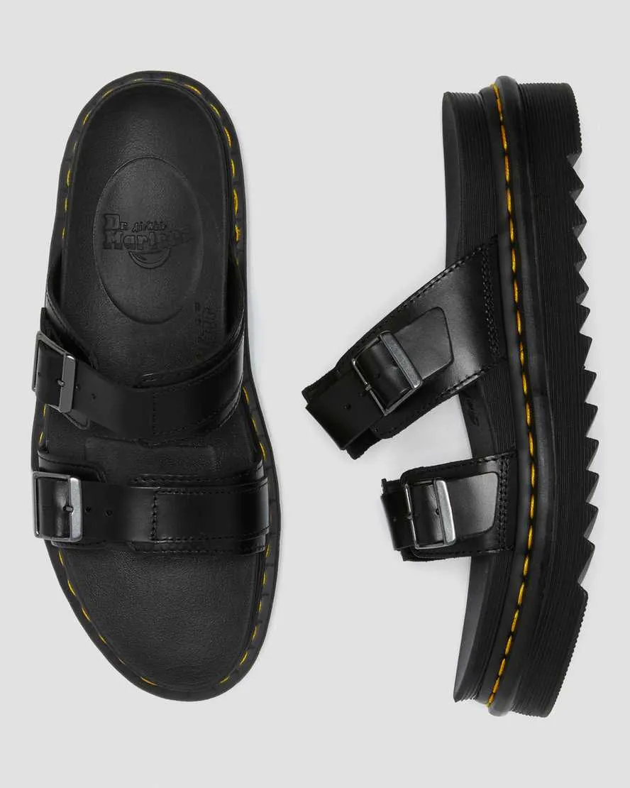 Unisex Myles Brando Leather Buckle Slide Sandals Black