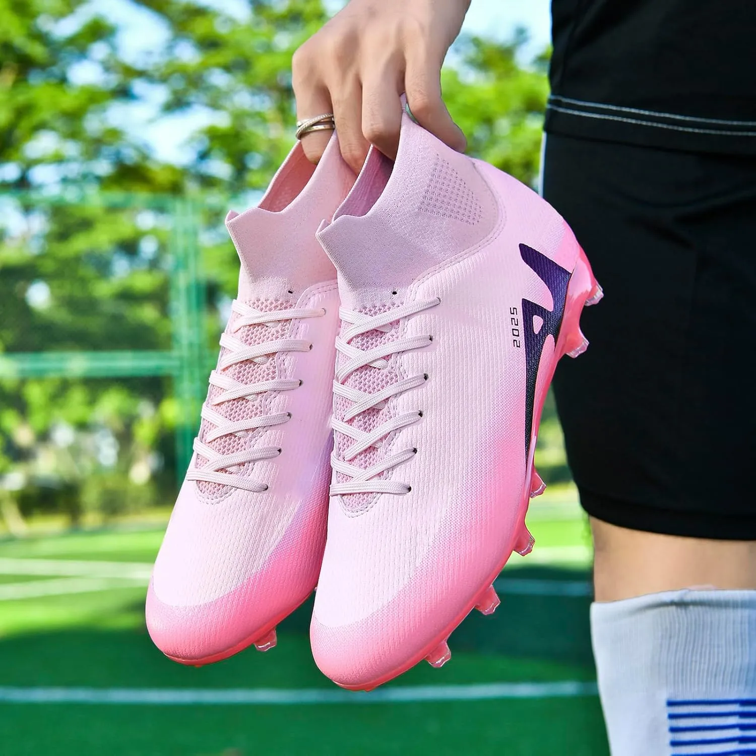 UYO Boys' Soccer Shoes Kids Firm Ground Soccer Cleats Girls Turf Shoes Outdoor Trainning Shoes High Top Youth Football Shoes