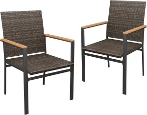 VICLLAX Patio Dining Chairs Set of 2, Premium All-Weather Outdoor Wicker Chair with Sturdy Iron Frame and Wood Pads Stylish Patio Seating, Brown Rattan