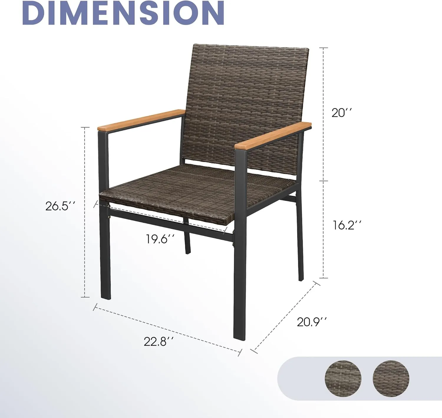 VICLLAX Patio Dining Chairs Set of 2, Premium All-Weather Outdoor Wicker Chair with Sturdy Iron Frame and Wood Pads Stylish Patio Seating, Brown Rattan
