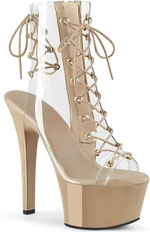 Vujkliy Ladies 5.9IN Transparent Sandals Stiletto Platform Lace Up High Heels Fashion Model Stage Catwalk Boots