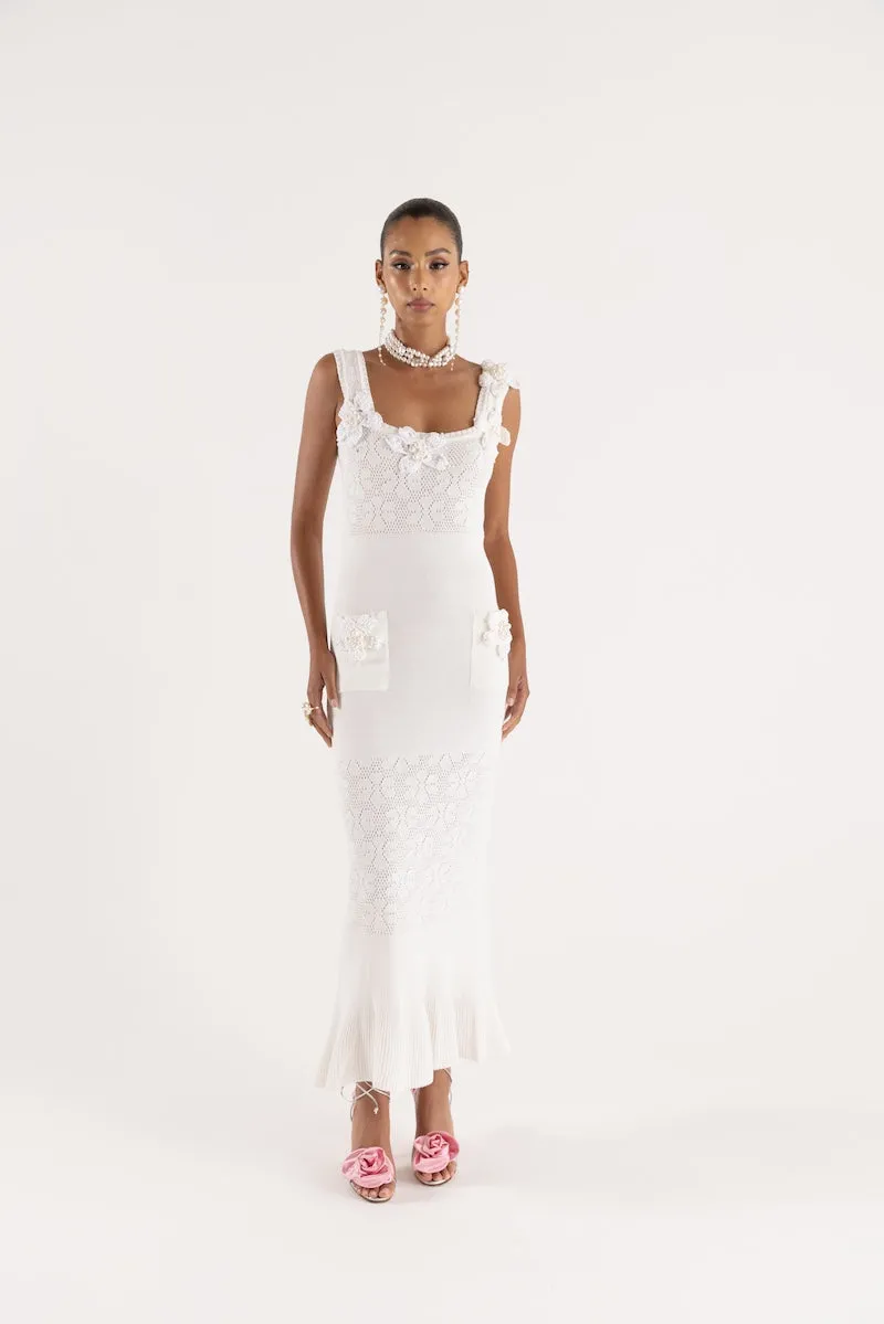 WITH EMBROIDERY KNIT VANILLA Flawless HANDMADE Price-slash deal WHITE DRESS SR