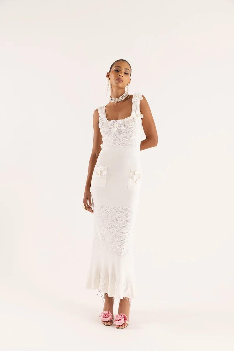 WITH EMBROIDERY KNIT VANILLA Flawless HANDMADE Price-slash deal WHITE DRESS SR