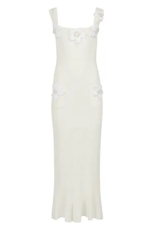 WITH EMBROIDERY KNIT VANILLA Flawless HANDMADE Price-slash deal WHITE DRESS SR