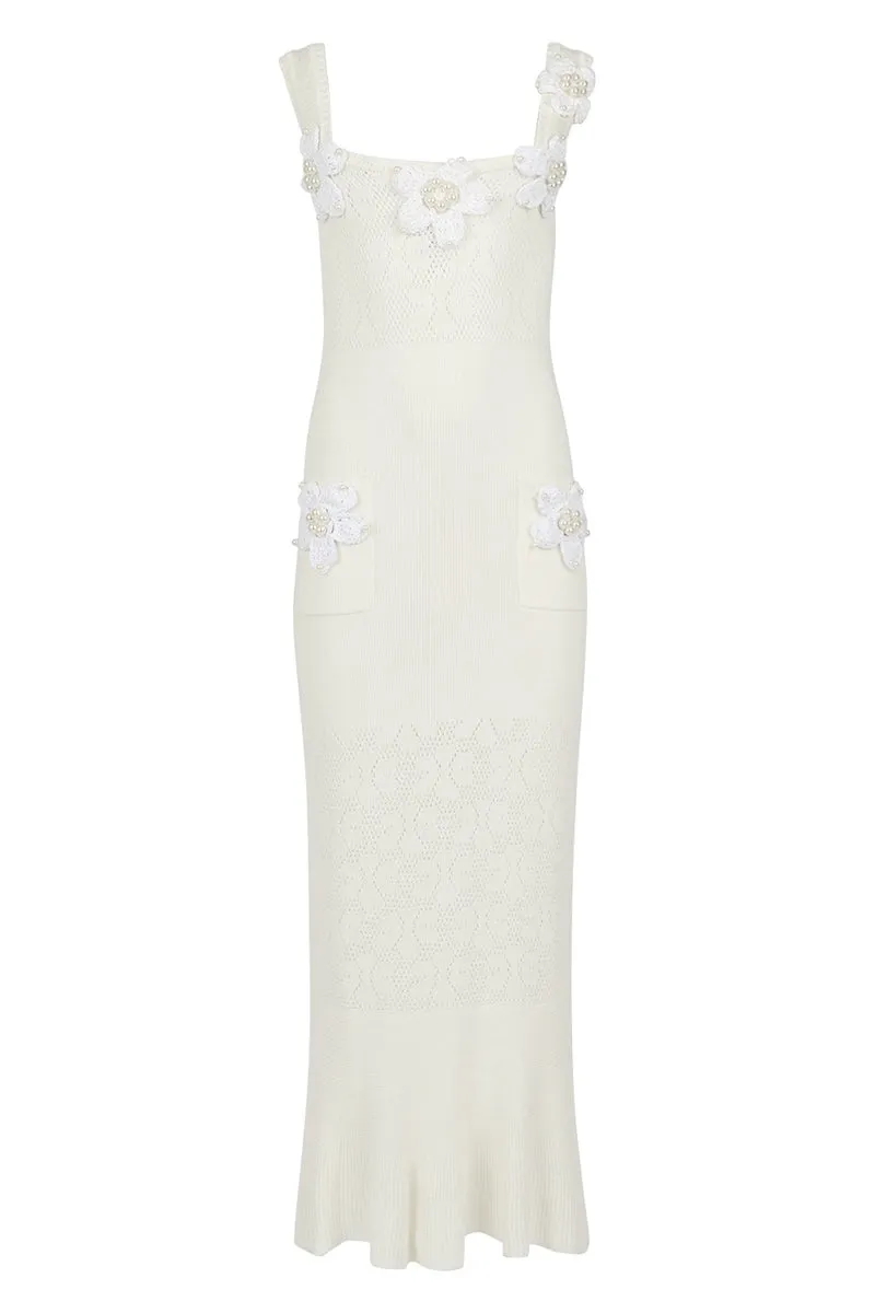 WITH EMBROIDERY KNIT VANILLA Flawless HANDMADE Price-slash deal WHITE DRESS SR