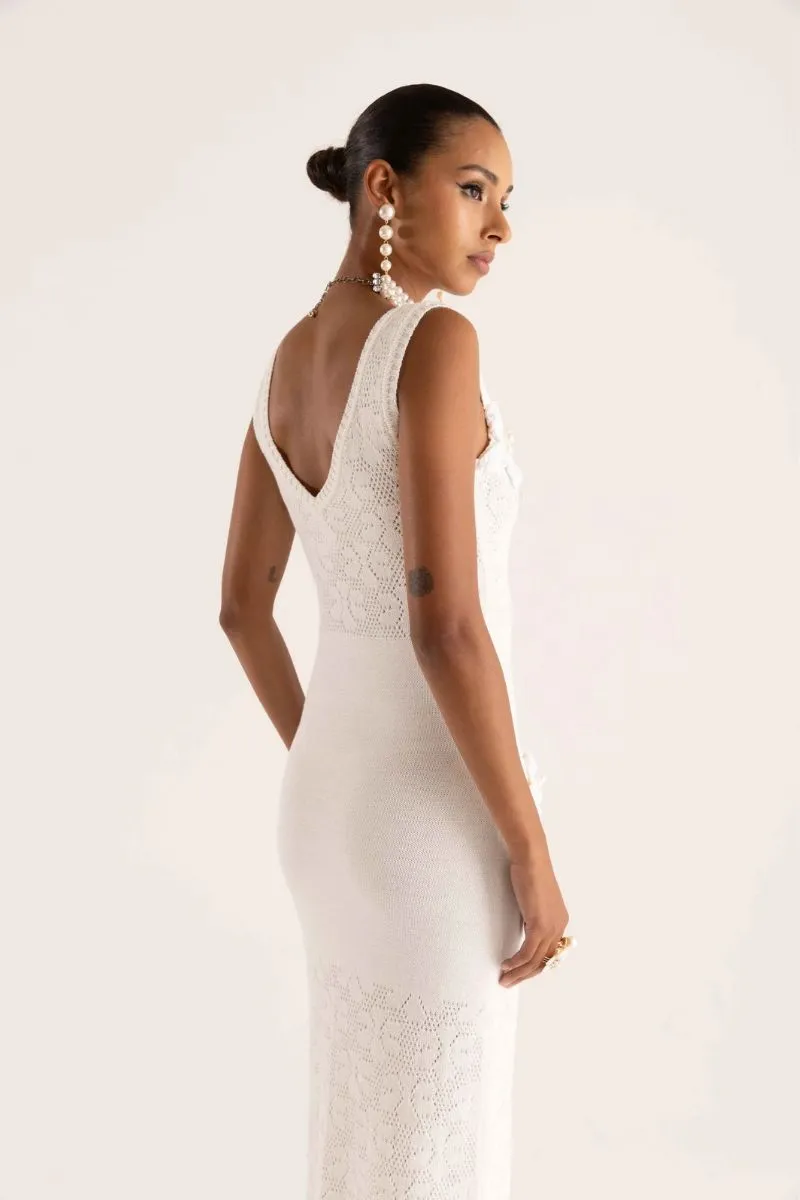 WITH EMBROIDERY KNIT VANILLA Flawless HANDMADE Price-slash deal WHITE DRESS SR