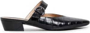 Women Fashion Croc-textured Sandals, Sexy Pointed Toe Slingback Pumps, Low Chunky Heel Strappy Mule Sandals, Trendy Mixed Black-Red Backless Slippers for Casual or Dress up, Full Size 4-16 M US