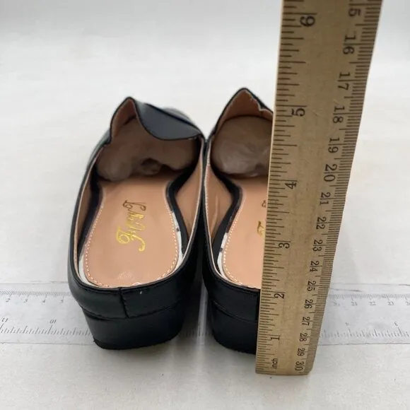 Women Luxury Leather Mules, Closed Square Toe Loafer, Med Chunky Heel Black Shoe