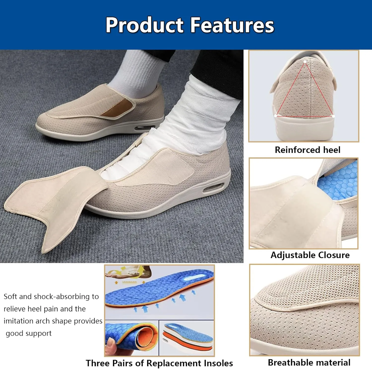 Women Slip On Shoes with Arch Support,Diabetic Edema Plantar Fasciitis Arthritis Swollen Feet Fattening and Widening Elderly Shoes Men 6.5/Women 7.5