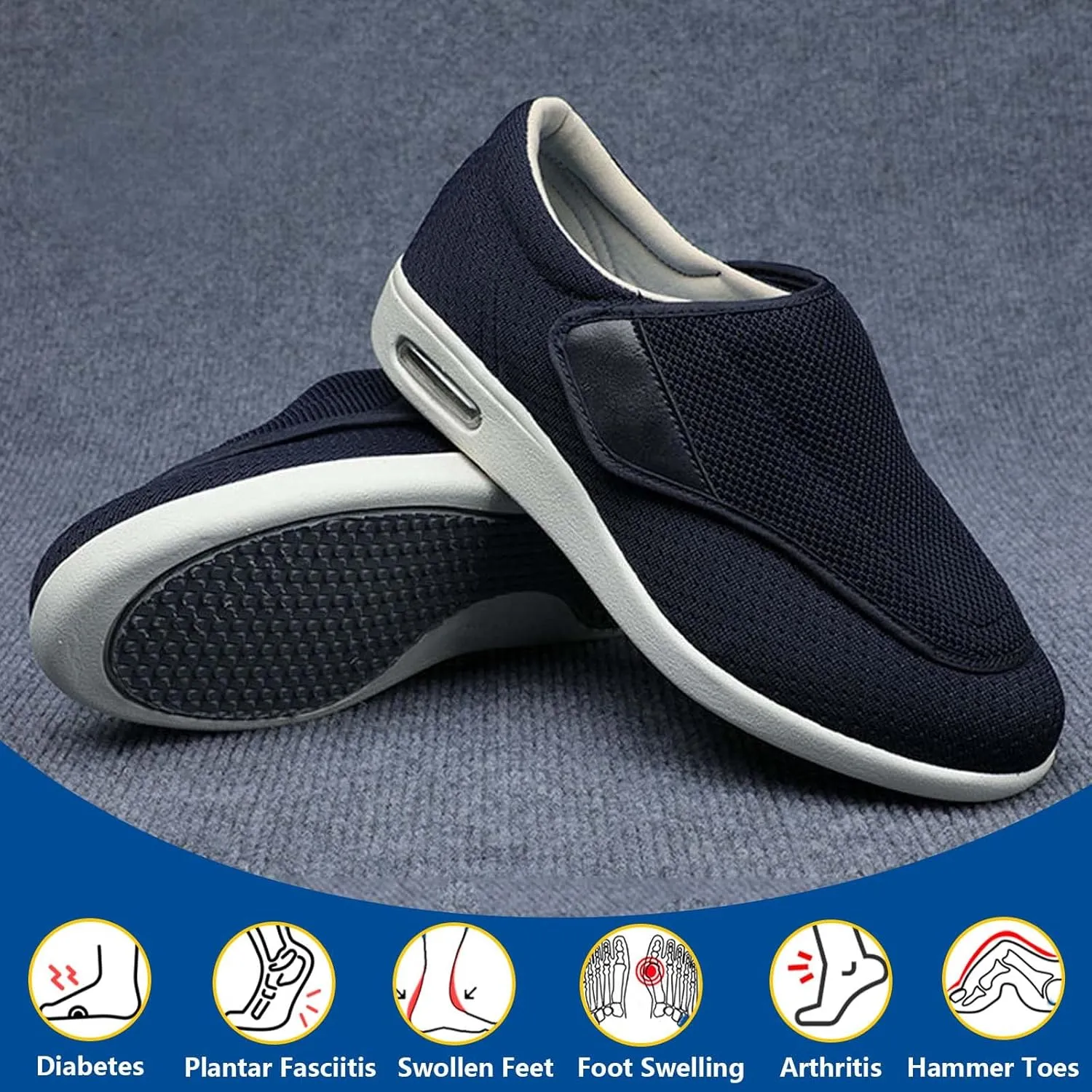 Women Slip On Shoes with Arch Support,Diabetic Edema Plantar Fasciitis Arthritis Swollen Feet Fattening and Widening Elderly Shoes Men 6.5/Women 7.5