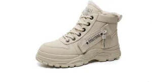 Women's Casual High Top Shoes, Winter Plush Lined Warm Shoes, Thick Soled Lace-up Sports Shoes