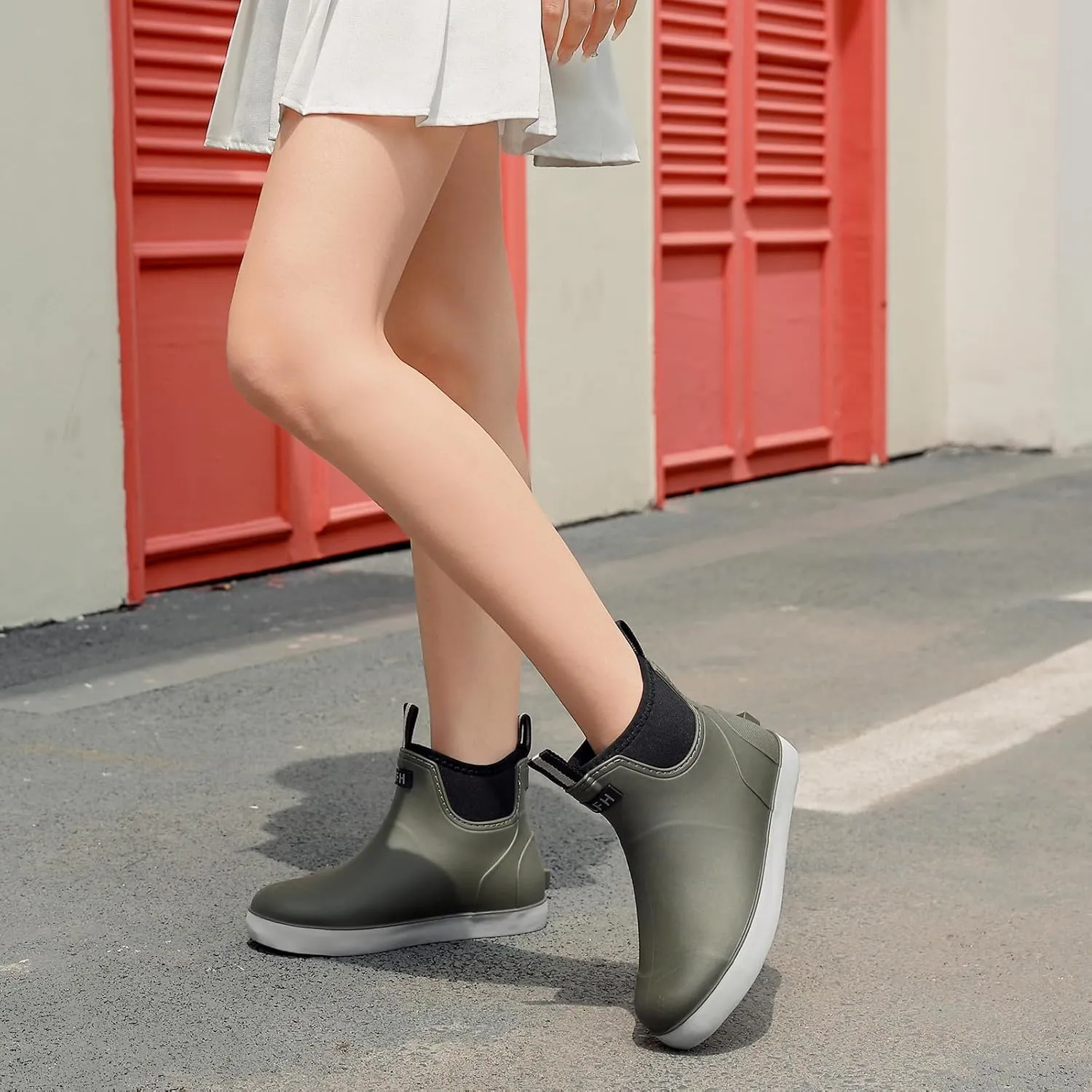 Women's Deck Boots, Rubber Rain Boots Chelsea Ankle Booties with Anti-Slip Sole Waterproof Fishing Shoes for Outdoor Work Garden Camping