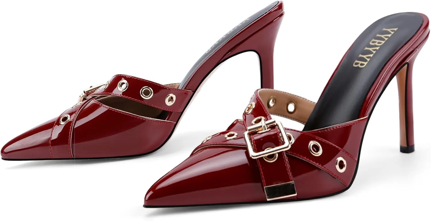 Women's High Heels Pointed Closed Toe Mule Heels Bow Studded Stiletto Heel Dress Bridal Elegant Wedding Sexy Party Pumps shoes