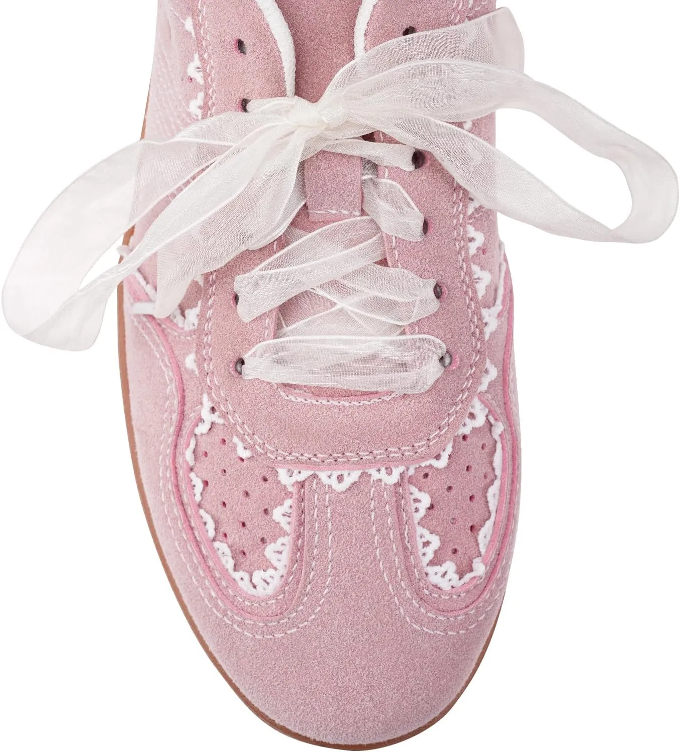 Women's Lace Detail Lace-Up Casual Sneakers - Elegant Ribbon Ribbon Lace Walking Shoes Non-Slip Sole Breathable Comfort for Daily Outfits