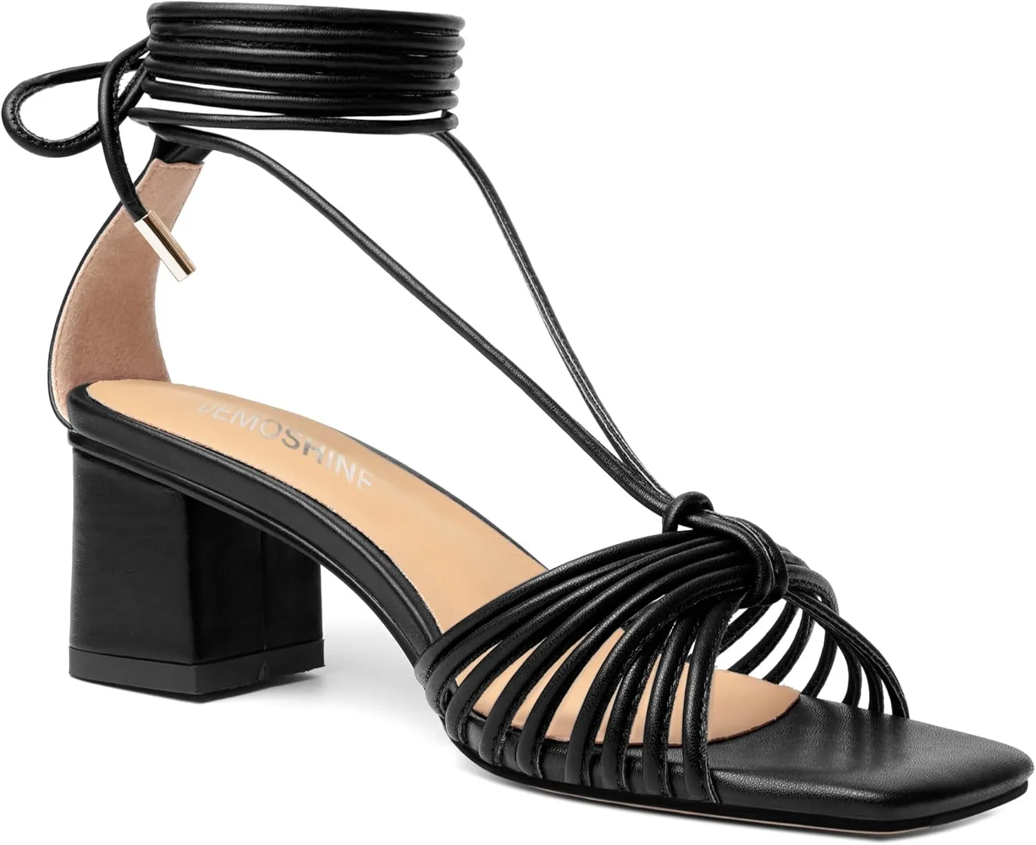 Womens Lace Up Evening Matte Open Toe Ankle Wrap Dress Strappy Chunky Low Heel Heeled Sandals 2.2 Inch