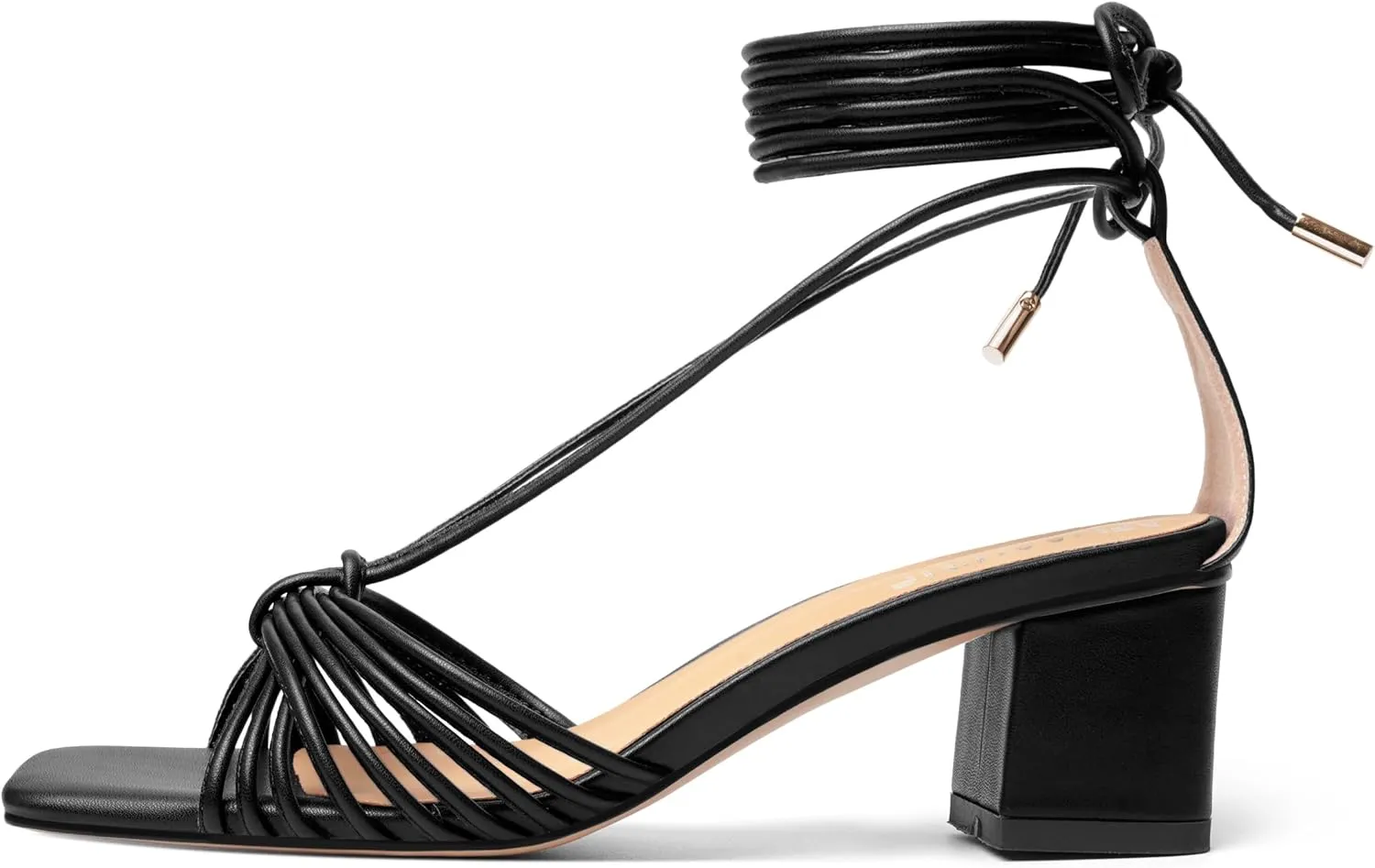 Womens Lace Up Evening Matte Open Toe Ankle Wrap Dress Strappy Chunky Low Heel Heeled Sandals 2.2 Inch