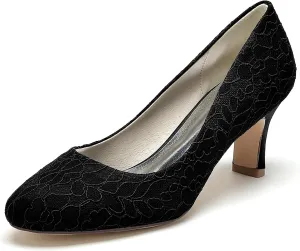Womens Pumps Heels Comfy Kitten Heel Heeled Closed Round Toe Wedding Bridal Shoes for Bride Lace Bridesmaids Dress Shoes