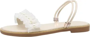 Women's Summer Casual Sandals Fish Mouth Pearl Lace Ruffle Edge Dual Purpose Slippers Fairy Style Beach Sandals