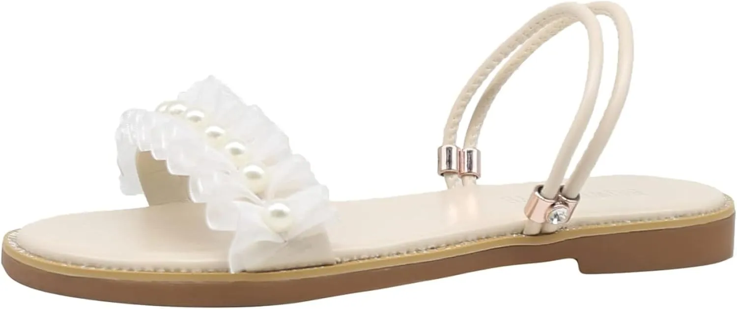 Women's Summer Casual Sandals Fish Mouth Pearl Lace Ruffle Edge Dual Purpose Slippers Fairy Style Beach Sandals