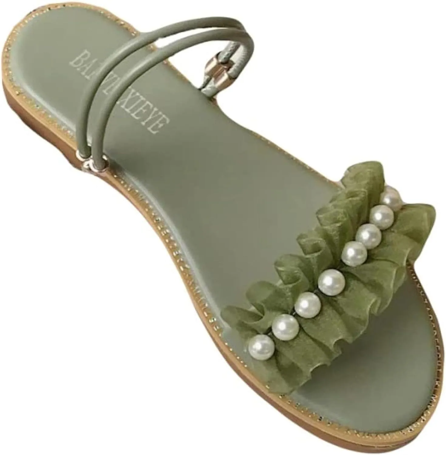 Women's Summer Casual Sandals Fish Mouth Pearl Lace Ruffle Edge Dual Purpose Slippers Fairy Style Beach Sandals