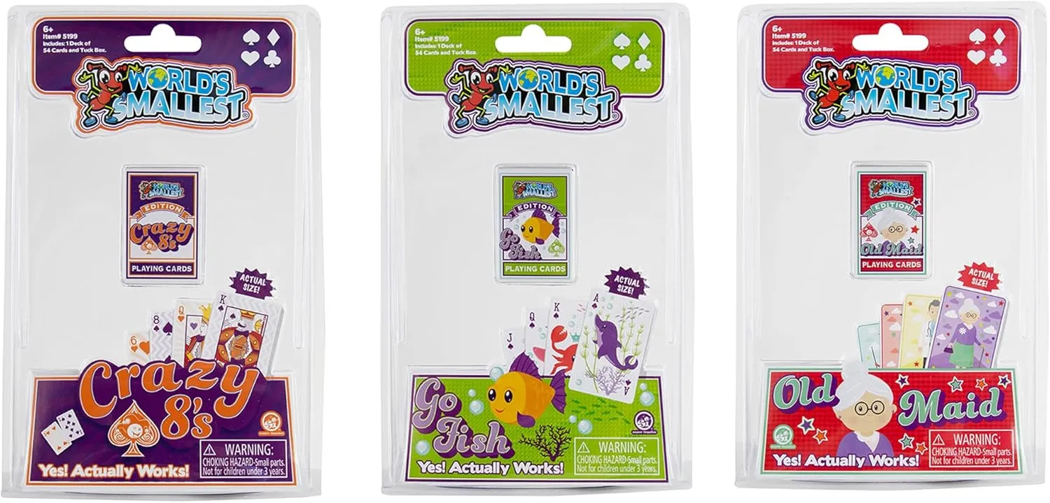 World's Smallest Mini Travel Card Games Bundle Set of 3 Crazy 8's - Old Maid - Go Fish
