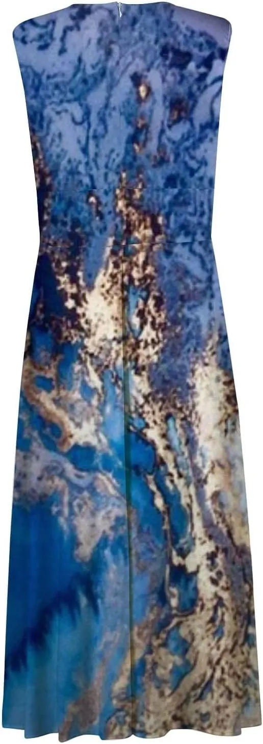 ZDRZK Women's Casual Dresses Sleeveless Wrapped Chest Maxi Dresses Marble Print Sexy Flowy Summer Dresses Trendy 2024