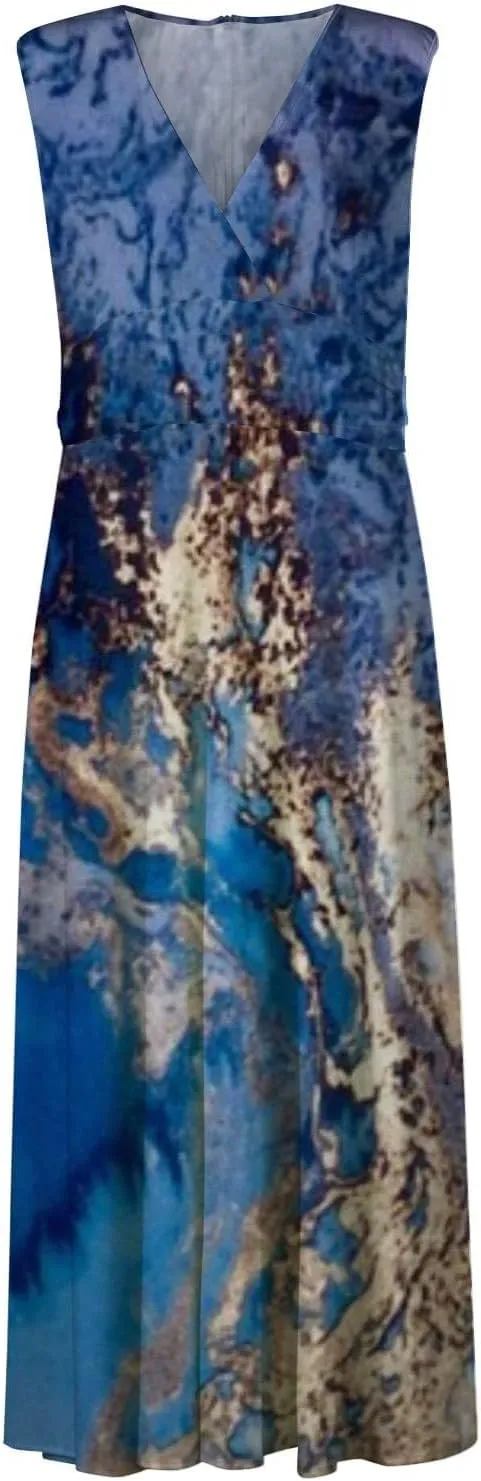 ZDRZK Women's Casual Dresses Sleeveless Wrapped Chest Maxi Dresses Marble Print Sexy Flowy Summer Dresses Trendy 2024