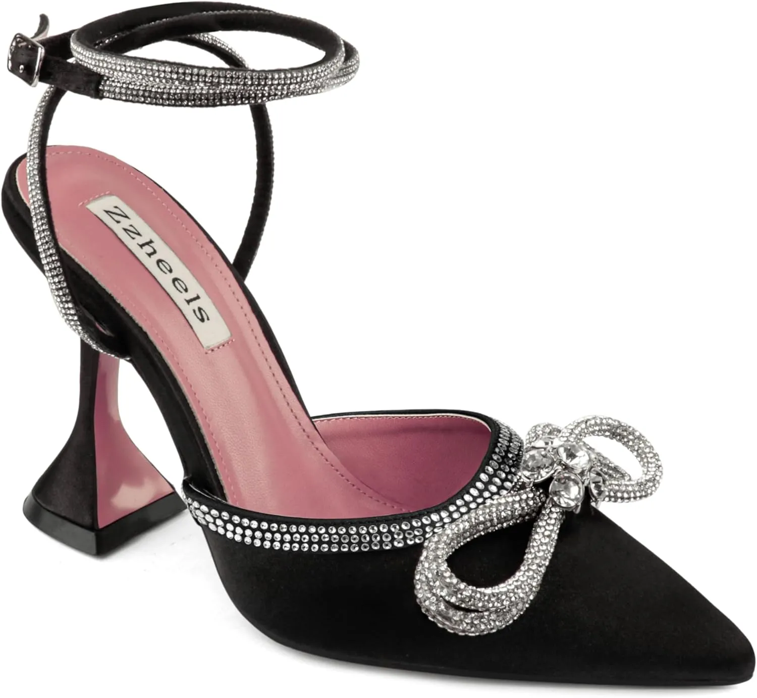 Zzheels Women Bowknot Clear Heels Crystal Slingback Sandals Lace-up Shoes for Party Dating