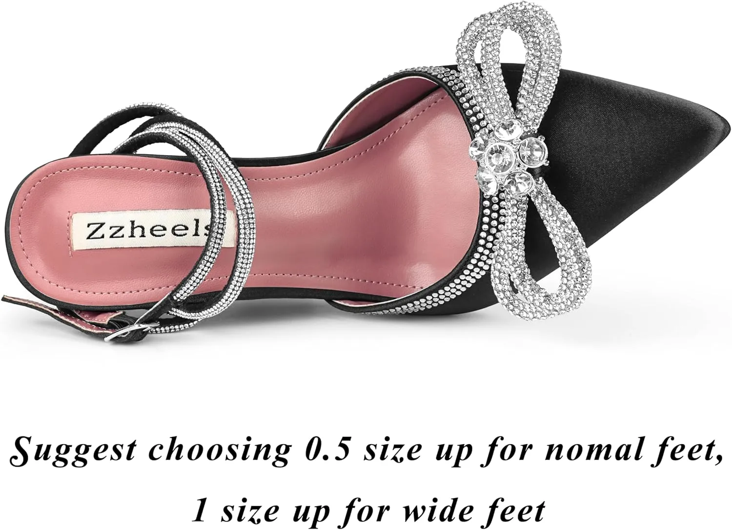 Zzheels Women Bowknot Clear Heels Crystal Slingback Sandals Lace-up Shoes for Party Dating